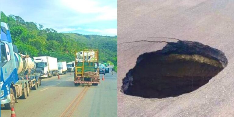 Cratera causa transtornos e lentidão na BR-381, altura de Ravena