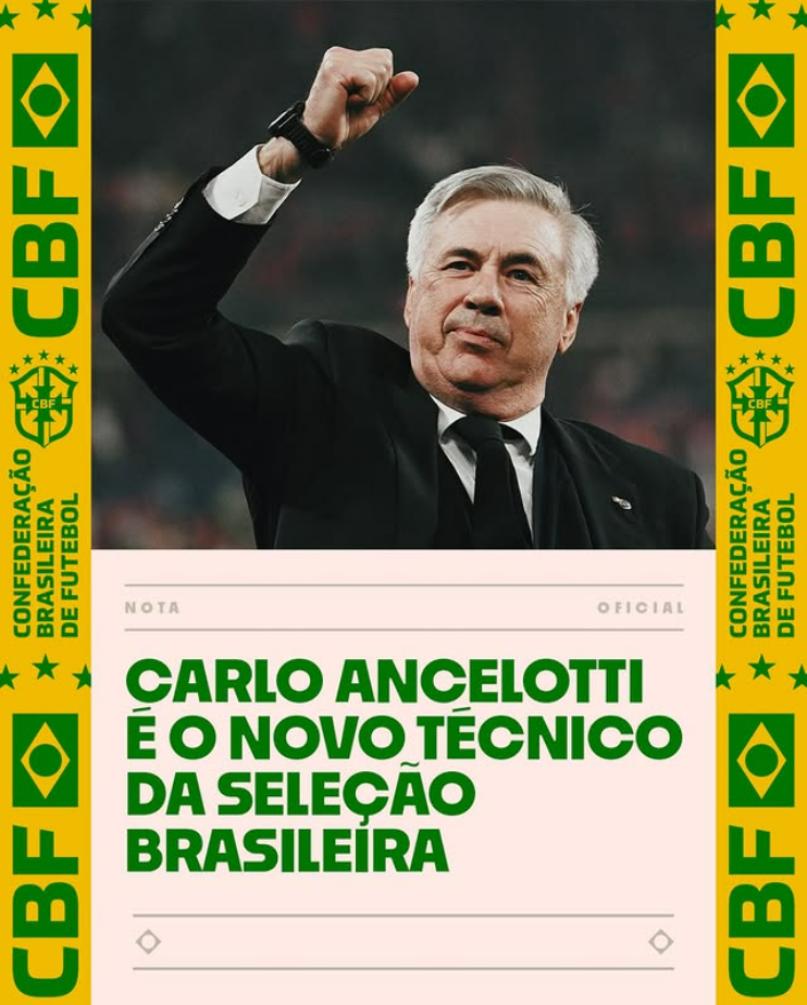 Carlo Ancelotti é o novo técnico da Seleção Brasileira: CBF anuncia oficialmente